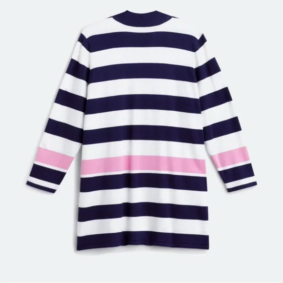 Chic Striped Cardigan with Pink Accent - Picture 2 of 3
